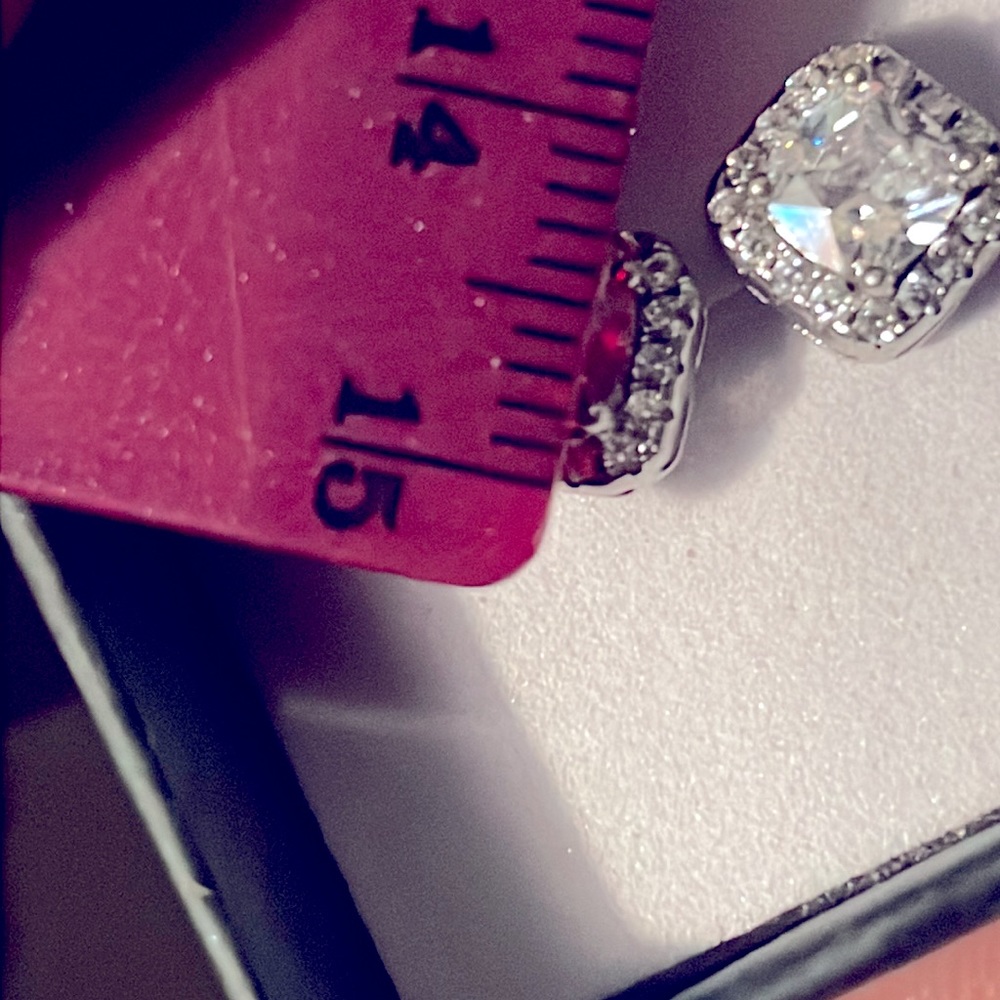 Solid Sterling Silver Clear Stone Earrings W/ Ste… - image 5